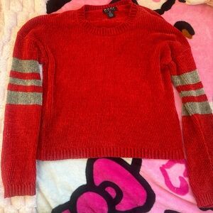 Poof! Red and Gray Women's Crew Neck Sweater